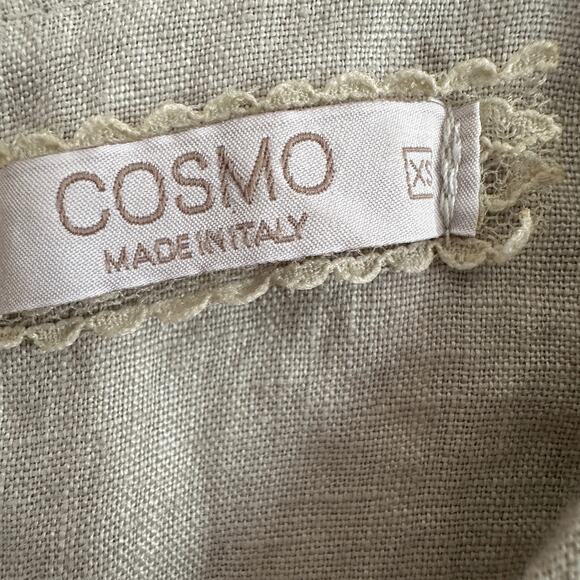 COSMO | Natural Linen Raw Hem High Neck Swing Dress Lagenlook | Size Extra Small - Picture 6 of 6